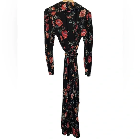 Maje Rosetina Crepe Floral Long Sleeve V-Neck Wrap Ruffle Dress - Picture 6 of 9